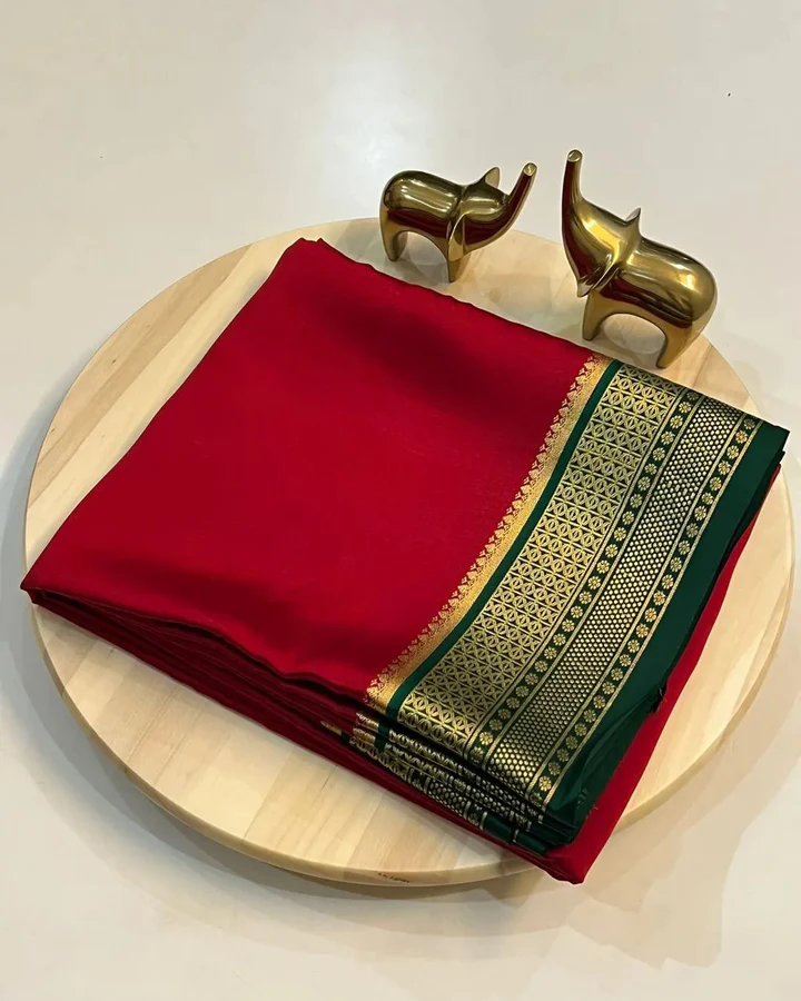 Semi-Mysore Silk Sarees Red & Green