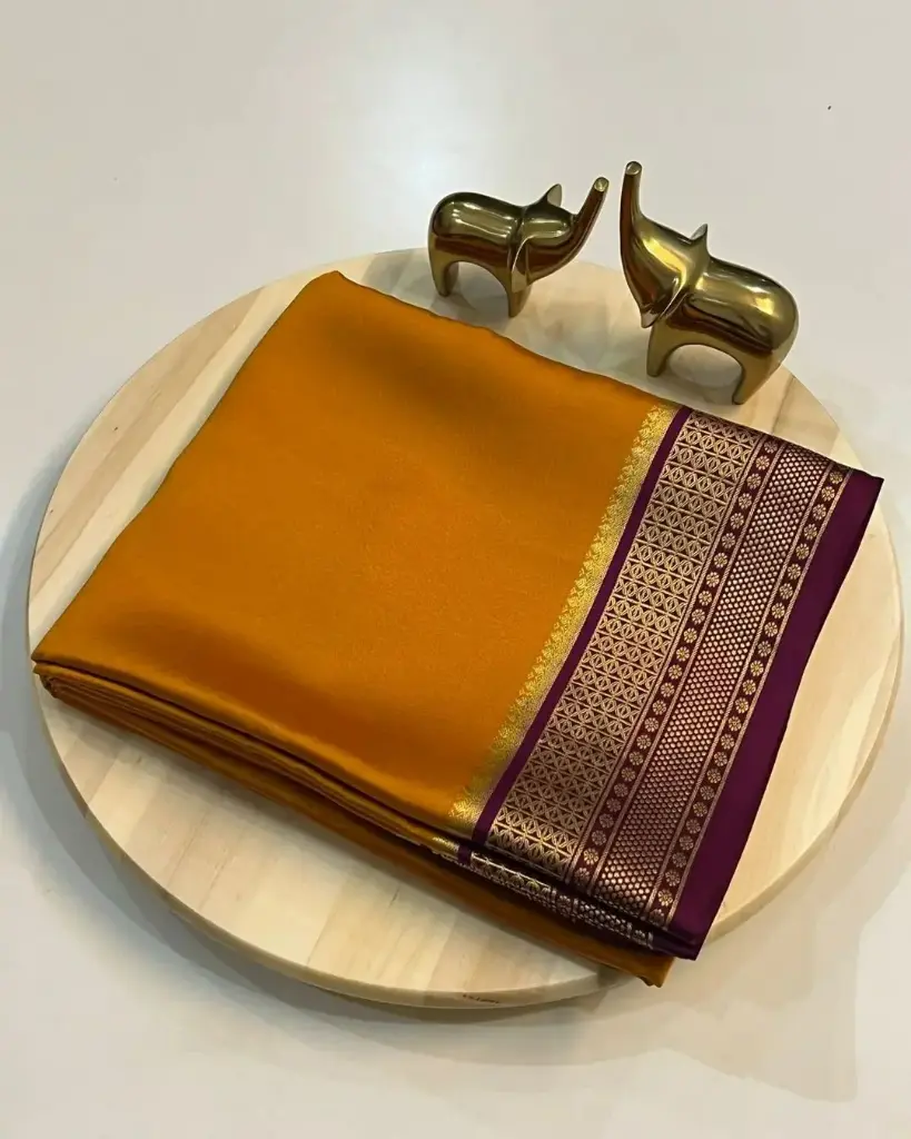 Semi-Mysore Silk Sarees Mustard Orange & Dark Maroon