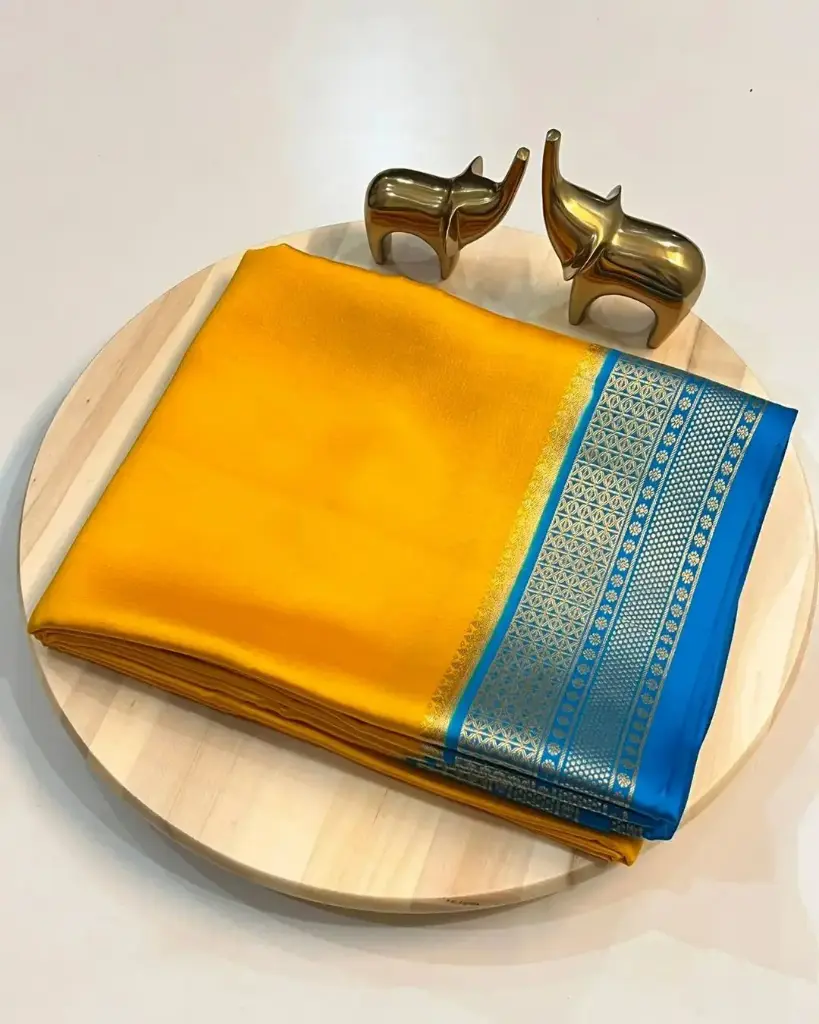 Semi-Mysore Silk Sarees Yellow & Sky Blue