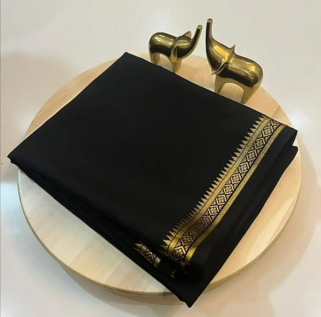 Semi-Mysore Silk Sarees Plain Black & Gold
