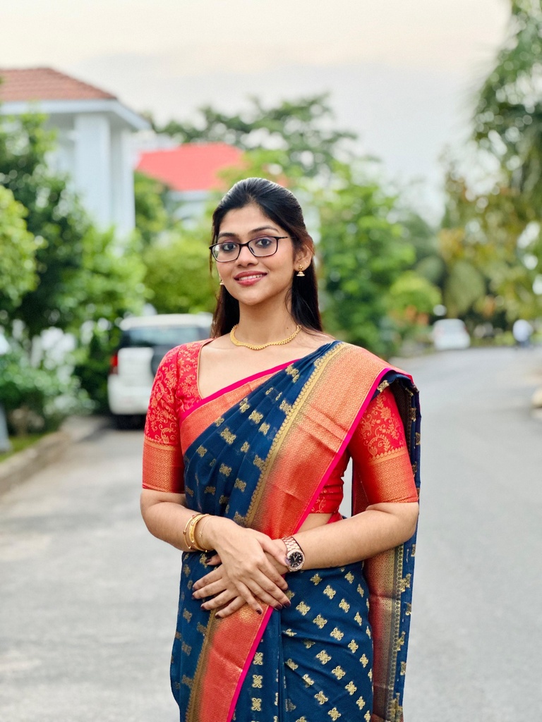Navy Blue Semi-Mysore Crepe Silk Saree